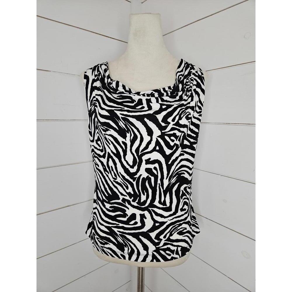Calvin Klein small black & white zebra animal print stretchy sleeveless blouse